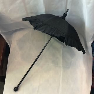 Antique Black Victorian Folding Parasol Umbrella Wooden Handle