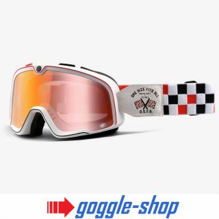 100 Percent Barstow Goggles Vintage Moto Bike - Classic Osfa White / Red Mirror