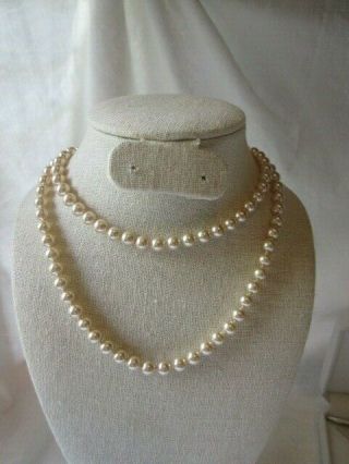 Vtg Single - Strand Real Natural 8 Mm Cultured Pearl Necklace 28 " W Safety Clasp