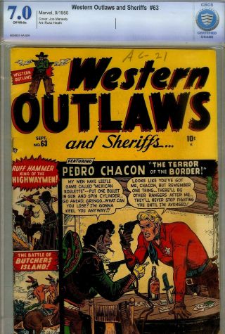 Western Outlaws & Sheriffs 63 - Cbcs 7.  0 - Higrade Mexican Roulette Cvr - Rare - 1950
