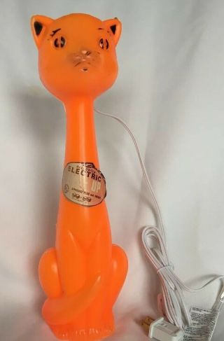 Vintage Orange Cat Plastic Blow Mold Halloween Lite - Up Bank Tico Toys With Light