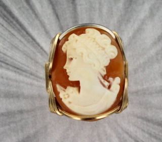 Vintage Antique Shell Cameo Ring _ 14kt Rolled Gold Size 5 To 13 Wire Wrapped