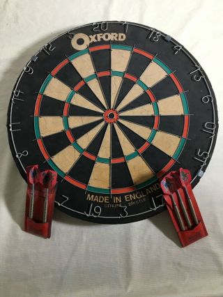 Vintage Oxford Bristle Dart Board W/ Vtg Darts,