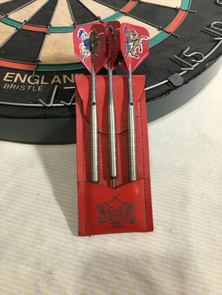 Vintage Oxford Bristle Dart Board W/ Vtg Darts, 3