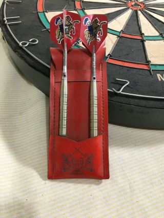 Vintage Oxford Bristle Dart Board W/ Vtg Darts, 4