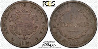 1902 - Cy Costa Rica 50 Centimos Pcgs Xf45 Rare One Year Type Top Pop - Zmap