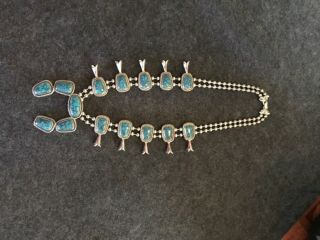 Goldette Vintage 1970’s Turquoise Silver Squash Blossom Necklace