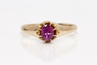A Fine Antique Victorian 9ct Rose Gold Ruby Gypsy Style Solitaire Ring 13497