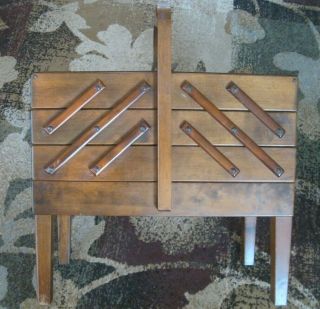 Vintage Strommen Bruk Hamar Accordion Style Wooden Sewing Box