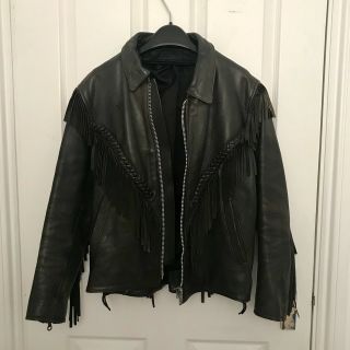 Women’s Vintage Leather Jacket - Biker Style With Tassels