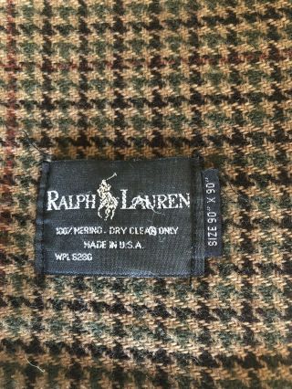 Vintage Ralph Lauren 100 Merino Wool Blanket Houndstooth Design 90x90”tan/brown