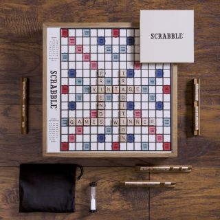 Scrabble Deluxe Vintage Edition With Rotating Turntable Wood Word Board Game