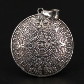Vtg Sterling Silver - Mexico Taxco Mayan Sun Calendar Large Pendant - 24.  5g