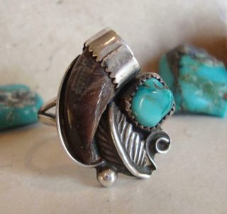 Vintage Navajo Old Pawn Morenci Turquoise Sterling Silver Faux Claw Ring Size 7