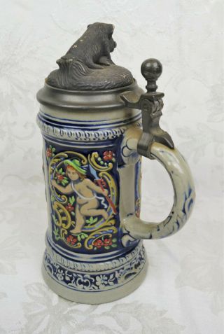 Rare Old Gerz W Germany Figural Pewter Boar Pig Lid Rein Zinn Vintage Stein 3