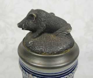 Rare Old Gerz W Germany Figural Pewter Boar Pig Lid Rein Zinn Vintage Stein 5
