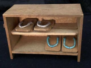 Antique Japanese Miniature Geta Shoe Chest Rack Shelf With Miniature Geta (shoes)
