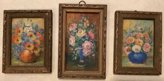 Three Early 1900’s Vintage Miniature Oil Paintings.  Origin Unknown