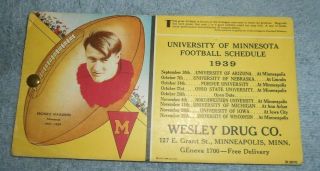 Bronko Nagurski University Of Minnesota 1939 Football Schedule Ink Blotter Rare