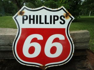 Vintage Phillips 66 Gasoline And Oil Porcelain Gas Pump Sign
