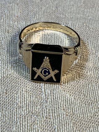 10k Gold Black Onyx Vintage Masonic Freemason Ring Size 10