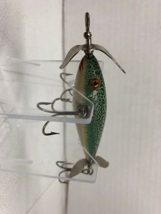 Pflueger Neverfail Glass Eye Wood Underwater Minnow In Green Crackleback 1910