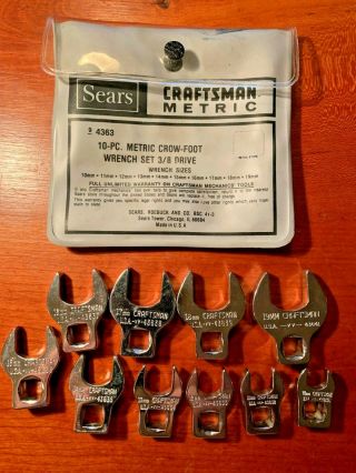 Craftsman - Vv - Series Crow Foot Metric Wrench Set 94363 Complete 10 Piece Vtg