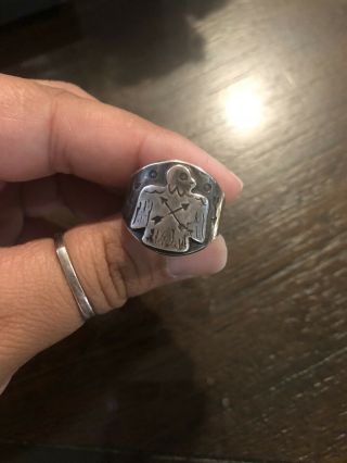 Vintage Sterling Silver Native American Navajo Thunderbird Ring Size 11