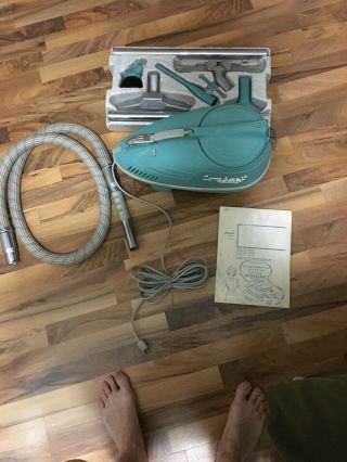 Vintage Compact Electra Vacuum Cleaner Model C - 6,  Attachments Turquoise