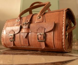 Leather Duffel Bag,  Vintage Medical Bag Leather Doctor Bag Purse,  Brown Bag