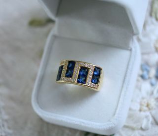 Vintage Jewellery Gold Ring Blue And White Sapphires Antique Jewelry Size 8