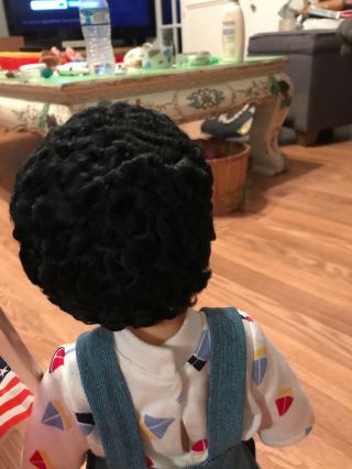 Doll 16” Jerri Lee Brown Eyes,  Jet Black Curls Plastic Vintage 50’s Boy Doll 6