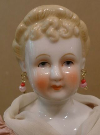 Antique 11 1/2 " German Blond China Head Doll With Pierced Ears