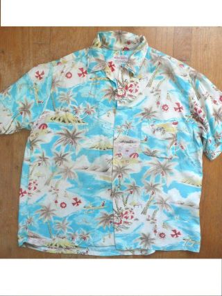 Vintage 1950’s Hawaiian Aloha Shirts Beach Scene Large