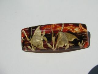 Rare Vtg.  Clear Reverse Hand Carved Painted Angel Fish 3d Lucite Hair Barrette
