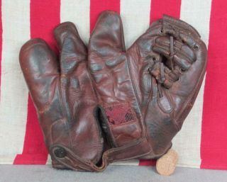 Vintage 1930s Rawlings Leather Baseball Glove Split Finger Mitt Bill Brubaker