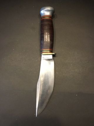 Vintage Marbles Woodcraft Knife W/ Buster Brown Sheath.  4.  5” Blade 8.  5” Overall