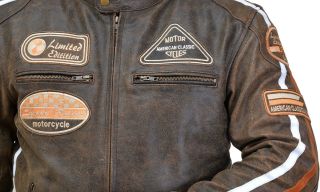 Leather Vintage Retro Style Motorcycle Motorbike CE Armoure Protection Jacket 7