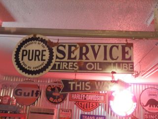 Antique Style Vintage Look Pure Oil Dealer Service Station Gas Pump Sign Set