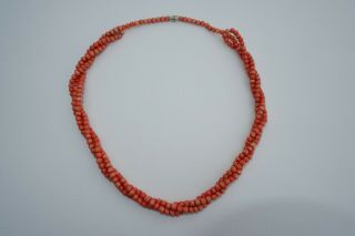 Vintage Unbleached 3 Row Salmon Pink Coral Necklace - C1970 