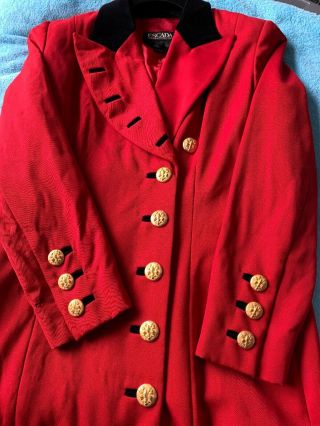 Escada Vintage Crimson Red Wool Black Velvet Trim Blazer Jacket Size 36 Uk 8/10