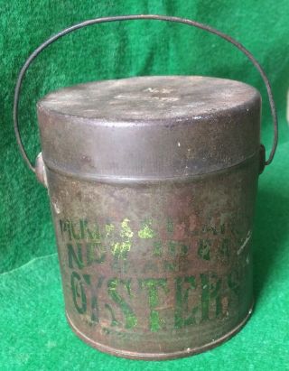 Vintage Quart Seafood Oyster Handle Tin Can Advertising York Idea Brand