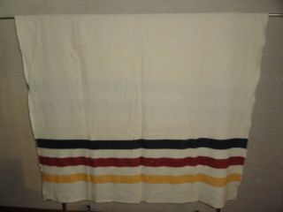 Vtg Cream Multi - Color Stripes Faribo 100 Wool Throw Camp Stadium Cabin Blanket