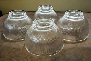 4 Vintage Pendant Light Ribbed Holophane Style Glass Shades 8 " X 5 " 4 " Fitter