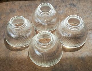 4 Vintage Pendant Light Ribbed HOLOPHANE STYLE Glass Shades 8 