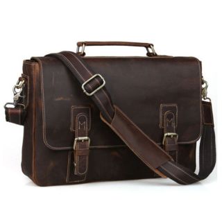 Gents Vintage Cow Real Leather Briefcase Messenger Bag 15 " Laptop Case Crossbody