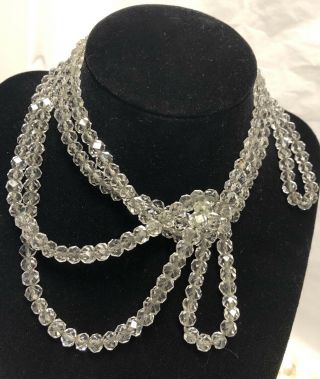 Vintage SPARKLING “FACETED CRYSTAL” BEAD CHAIN - STRUNG FLAPPER NECKLACE (58”) 2