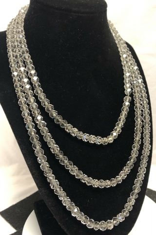 Vintage SPARKLING “FACETED CRYSTAL” BEAD CHAIN - STRUNG FLAPPER NECKLACE (58”) 3