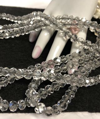 Vintage SPARKLING “FACETED CRYSTAL” BEAD CHAIN - STRUNG FLAPPER NECKLACE (58”) 7