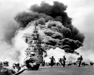 Uss Bunker Hill Hit By Japanese Kamikazes Off Kyushu 8x10 World War Ii Photo 614
